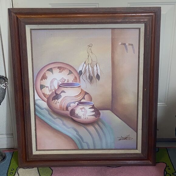 VTG,Myong Mario Native Jung Southwest Sand Art Painting Native American Frame - Picture 2 of 16